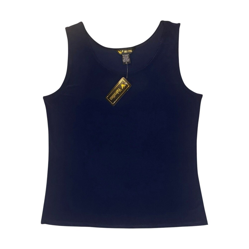 NWT Valentina Navy Blue Scoop Neck Sleeveless Top Stretch Tank Women’s Size XL